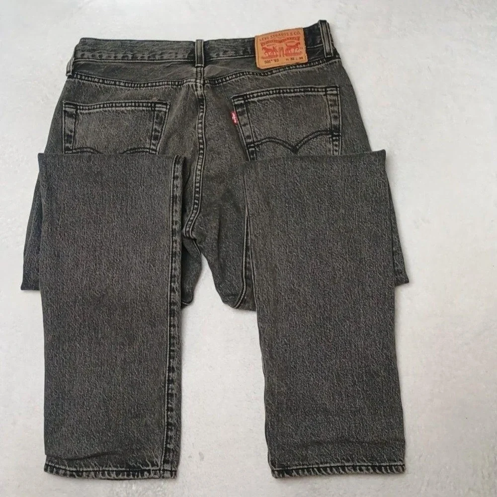 Levis 501 93 Jeans Mens 32x34 Gray Straight Acid Wash Classic Denim Button Fly